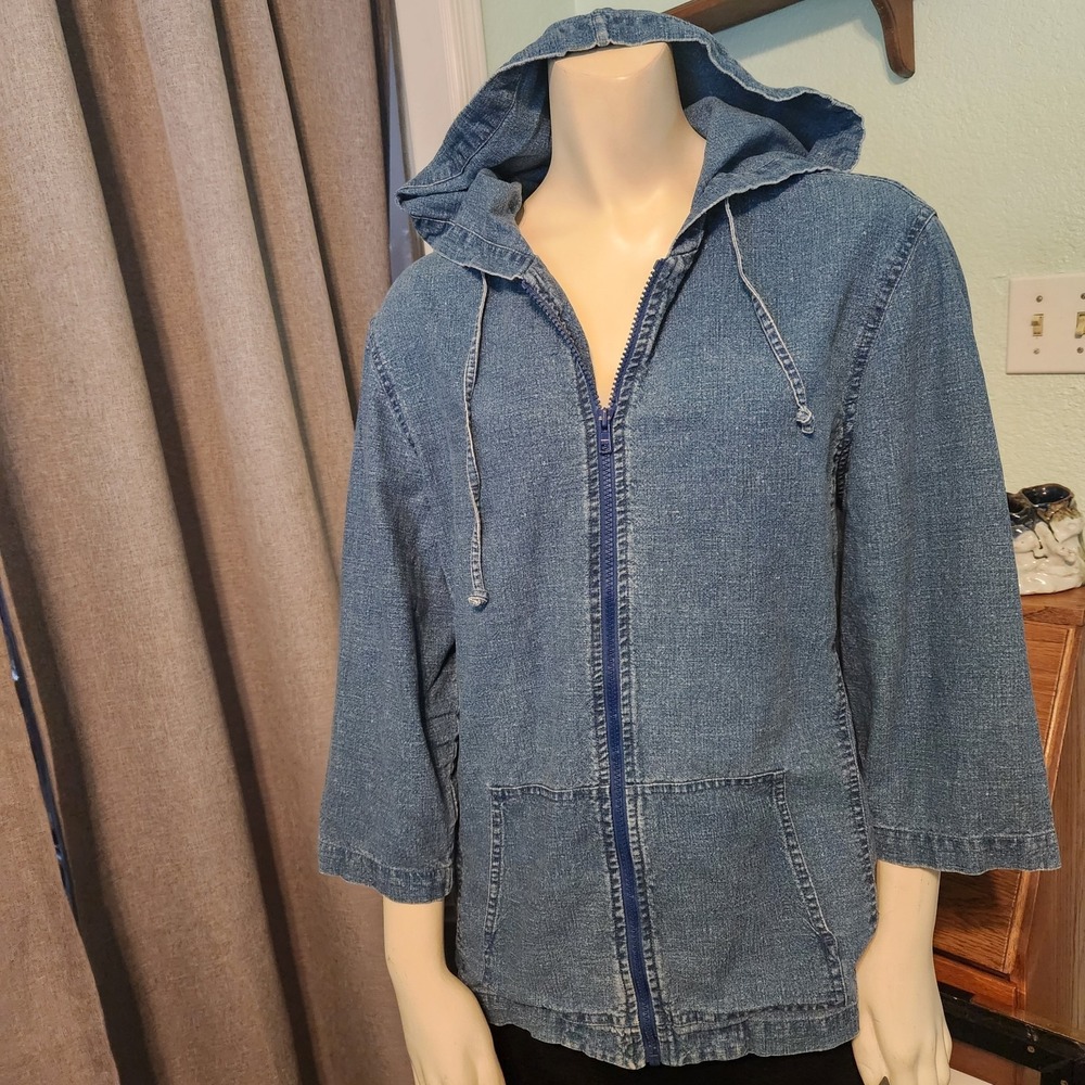 Vtg Emma James Liz Claiborne Jacket Sz 16 Denim ZipUp Hooded Lightweight Momcore